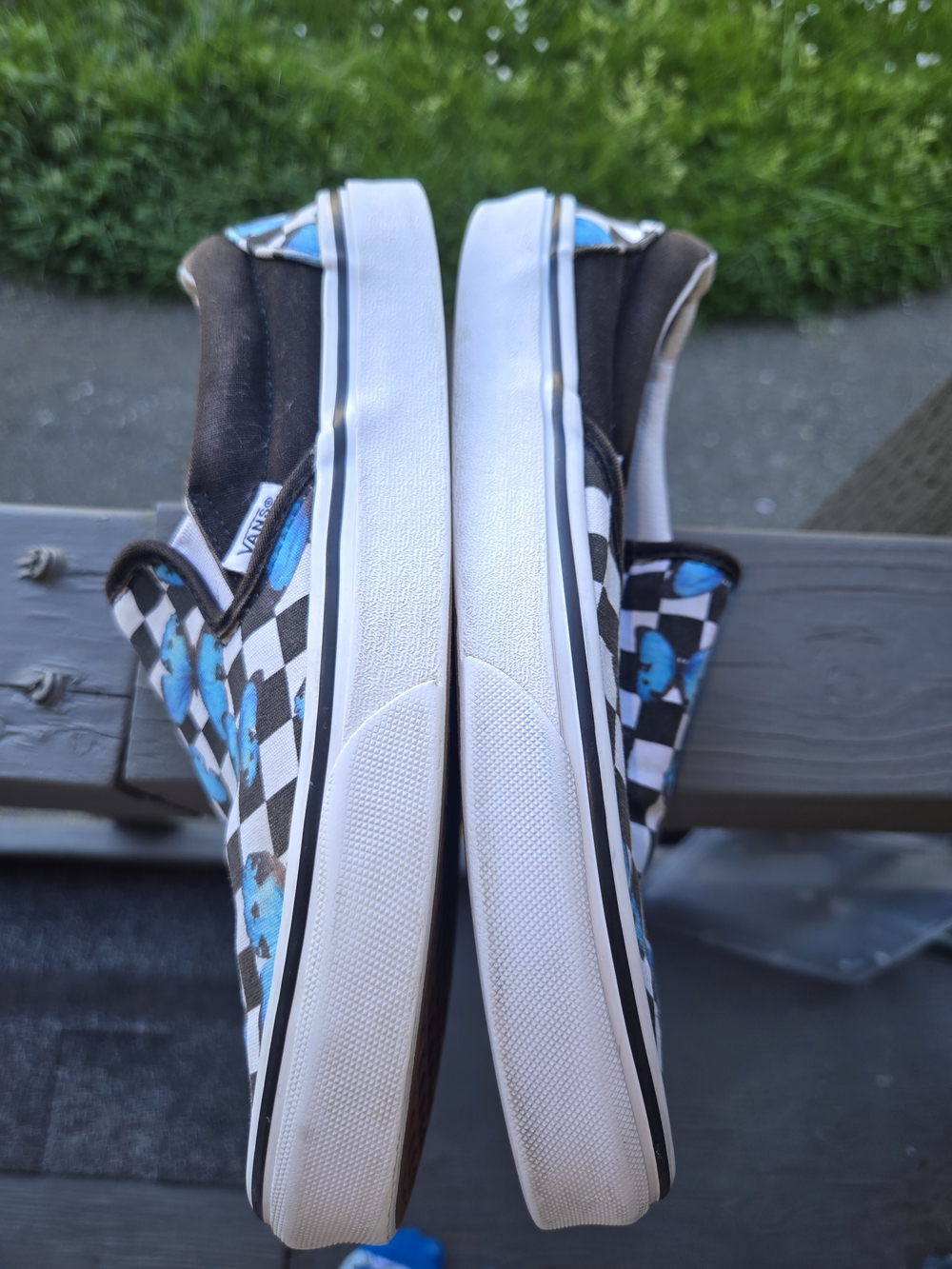 Vans Mens Slip-On Shoes - Blue Butterfly Checkered - Picture 6 of 9